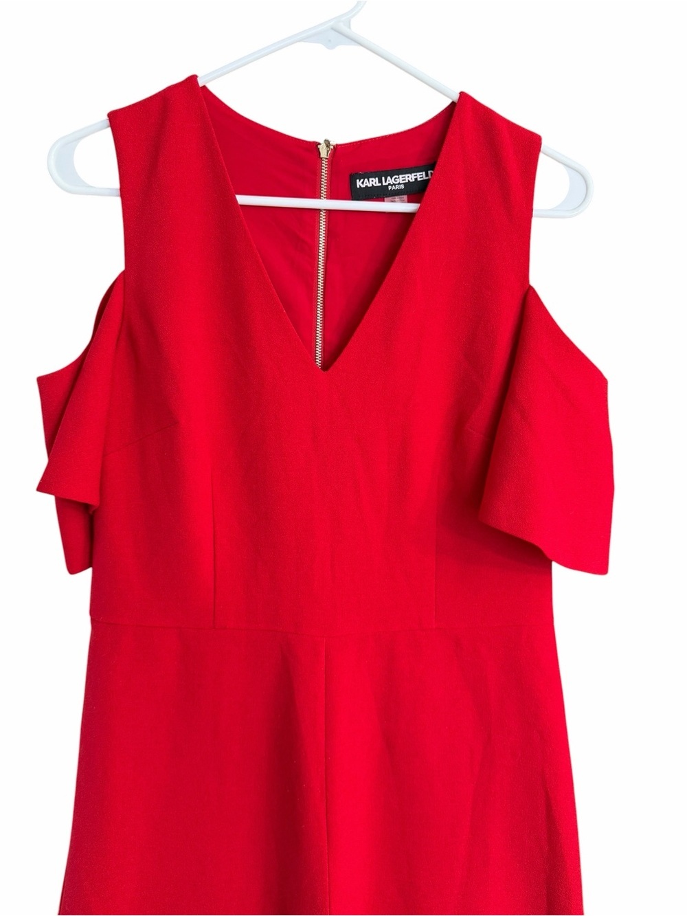 Karl Lagerfeld Red Cold-Shoulder Wide-Leg Jumpsuit - Picture 4 of 7